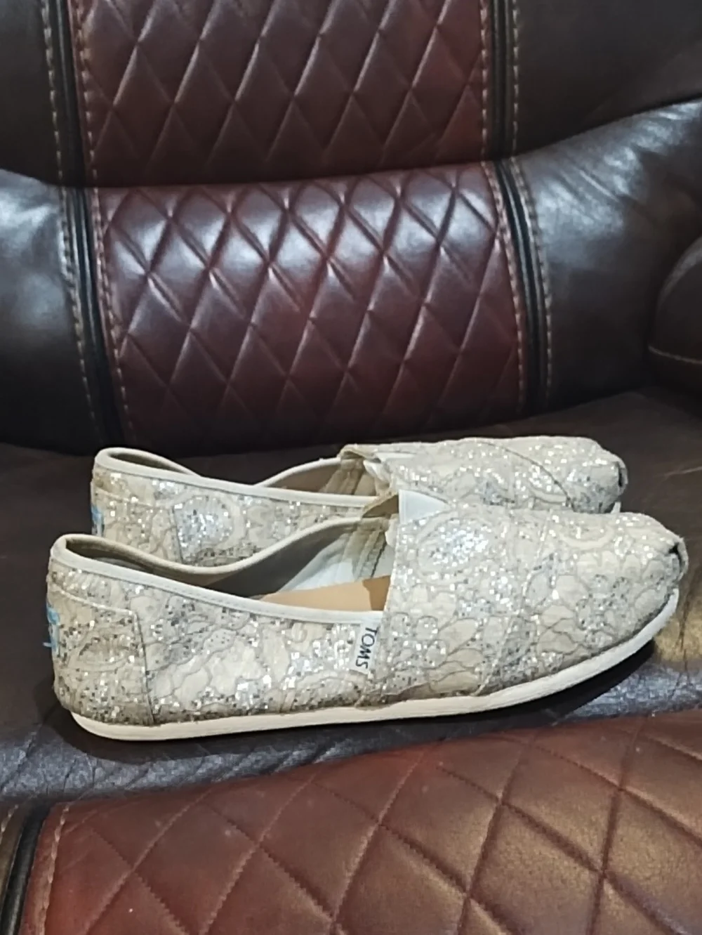 Toms Embellished Women’s Slip-On Flats in Ivory